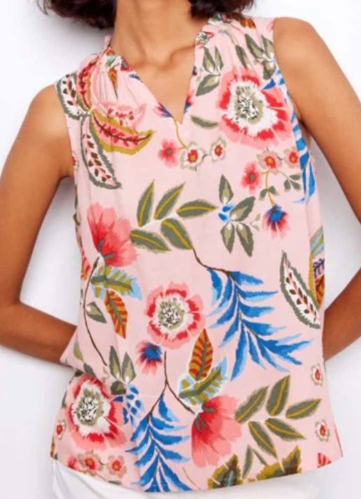 Printed Sleeveless Blouse with Ruffles in Gardenia by Charlie B