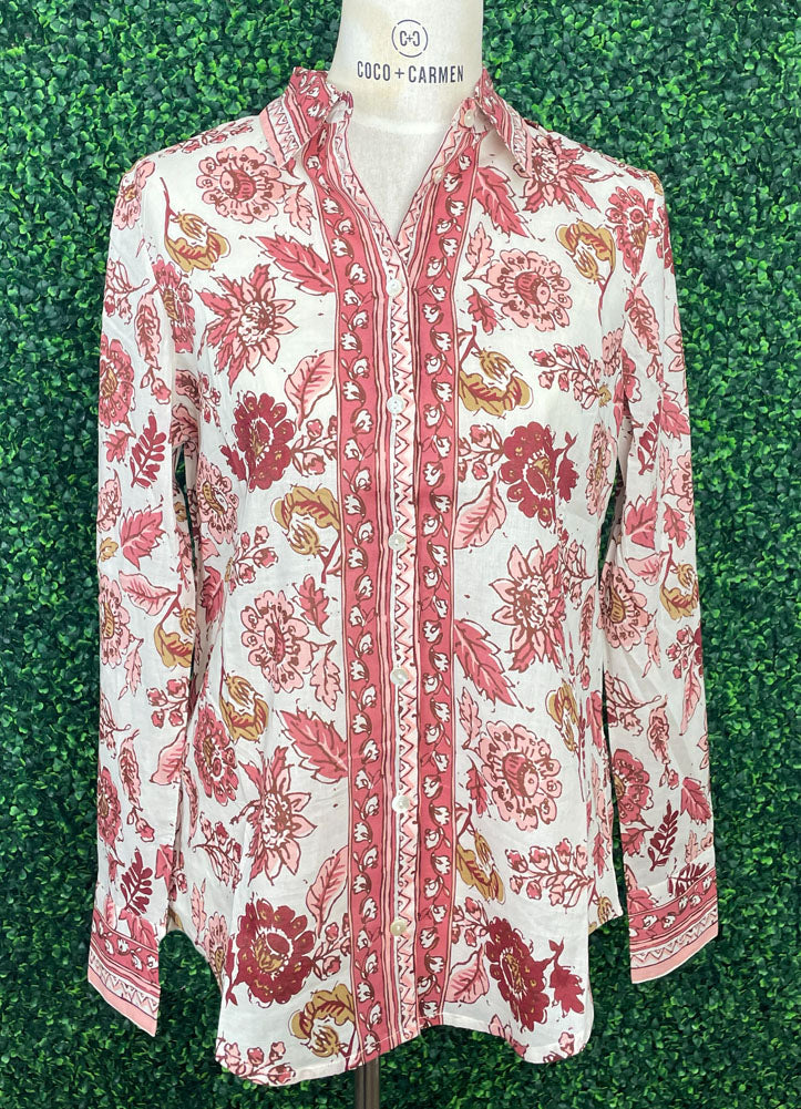 Printed Cotton Voile Buttton Up Blouse in Bloselle by Charlie B