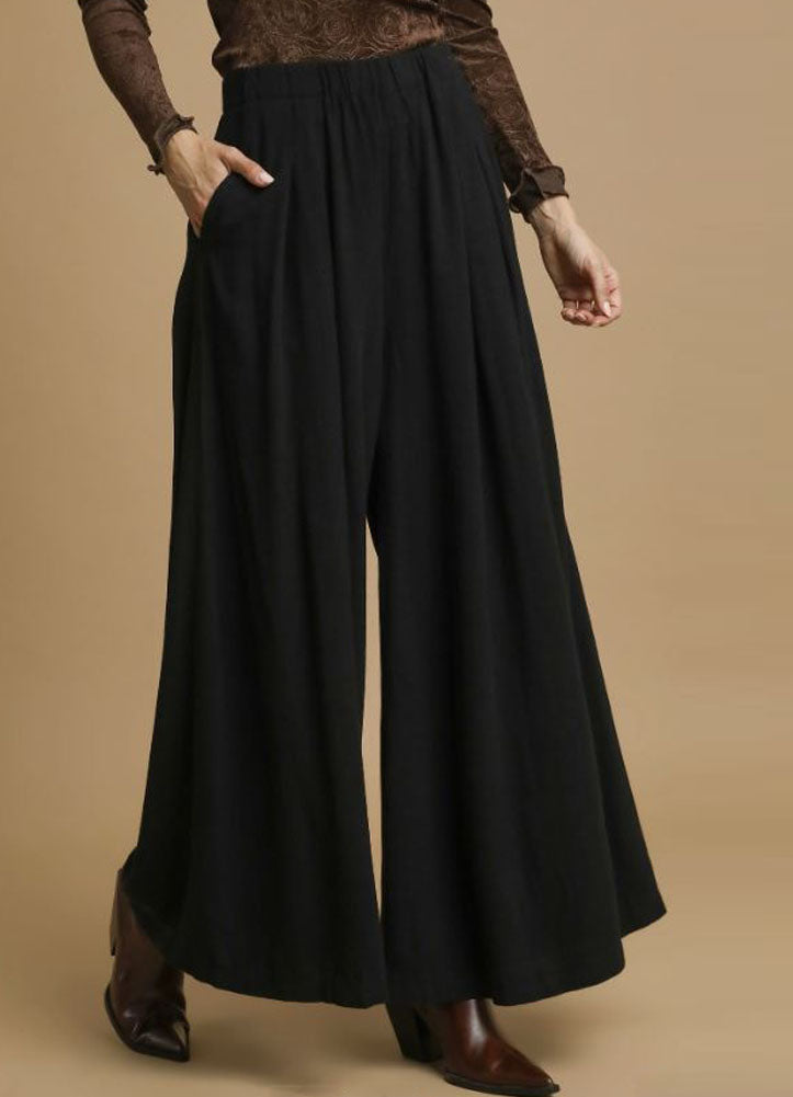 Linen HW Wide Leg Palazzo Pants in Black by Umgee