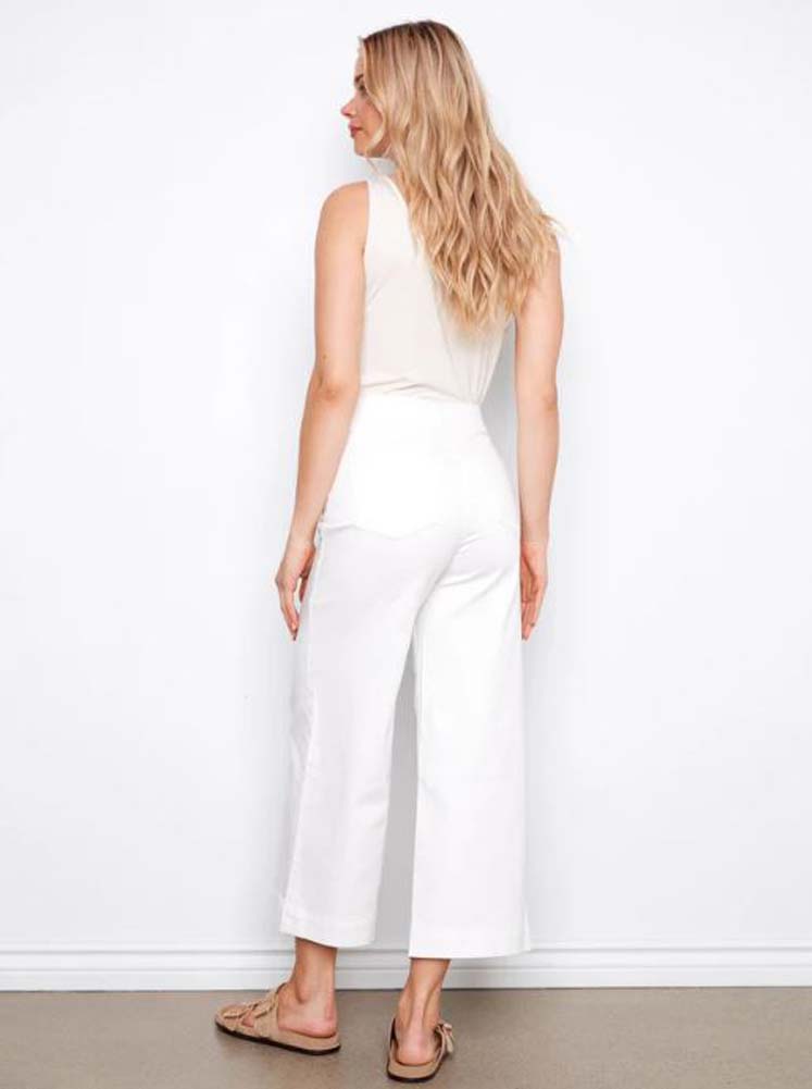 Colored Twill Cropped Flare Pants in White by Charlie B