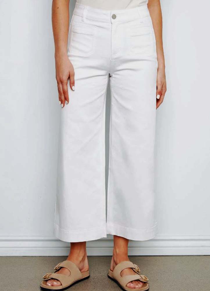 Colored Twill Cropped Flare Pants in White by Charlie B