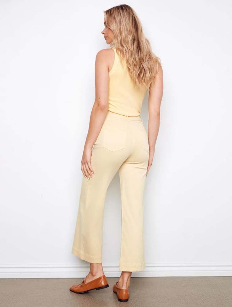 Colored Twill Crop Flare Pants in Butter by Charlie B
