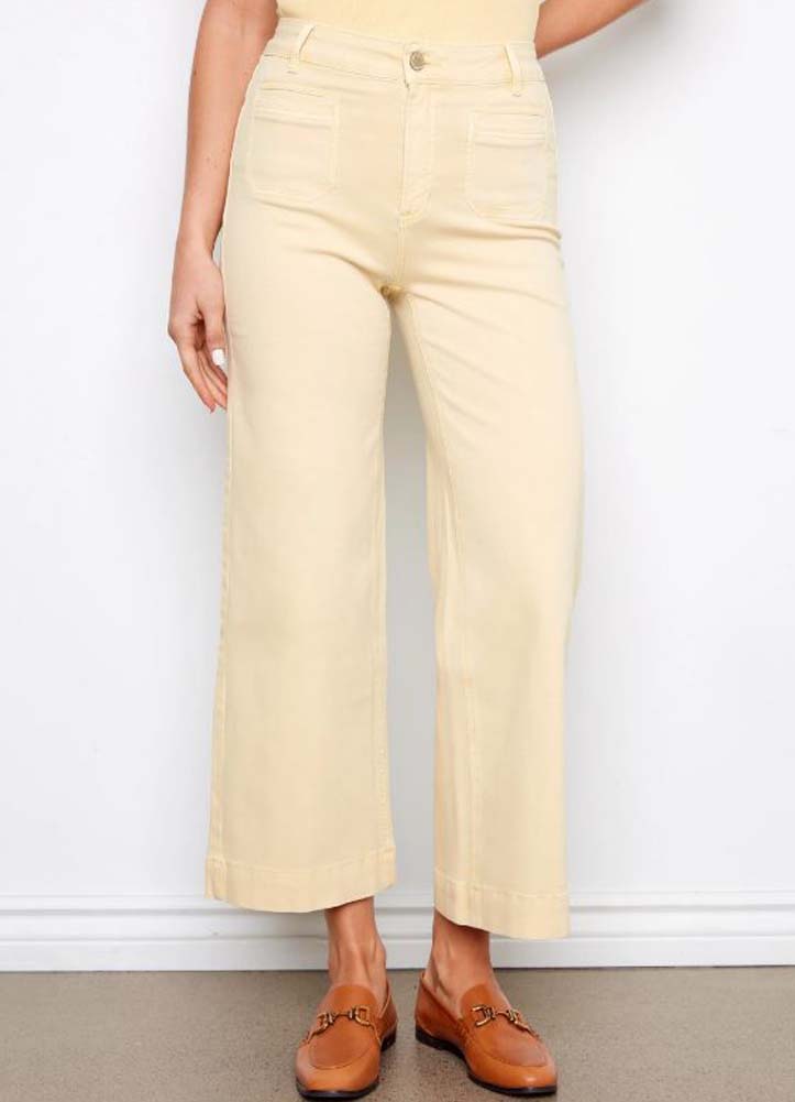 Colored Twill Crop Flare Pants in Butter by Charlie B