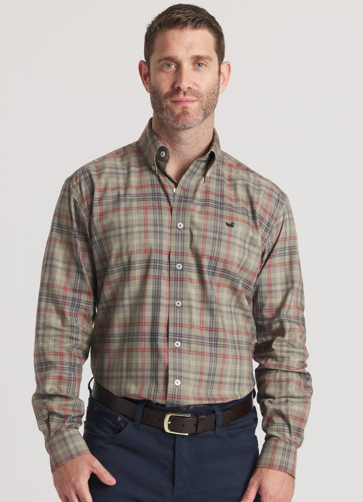 Barnstable Lines Performance Dress Shirt in Sage/Navy by Southern Marsh