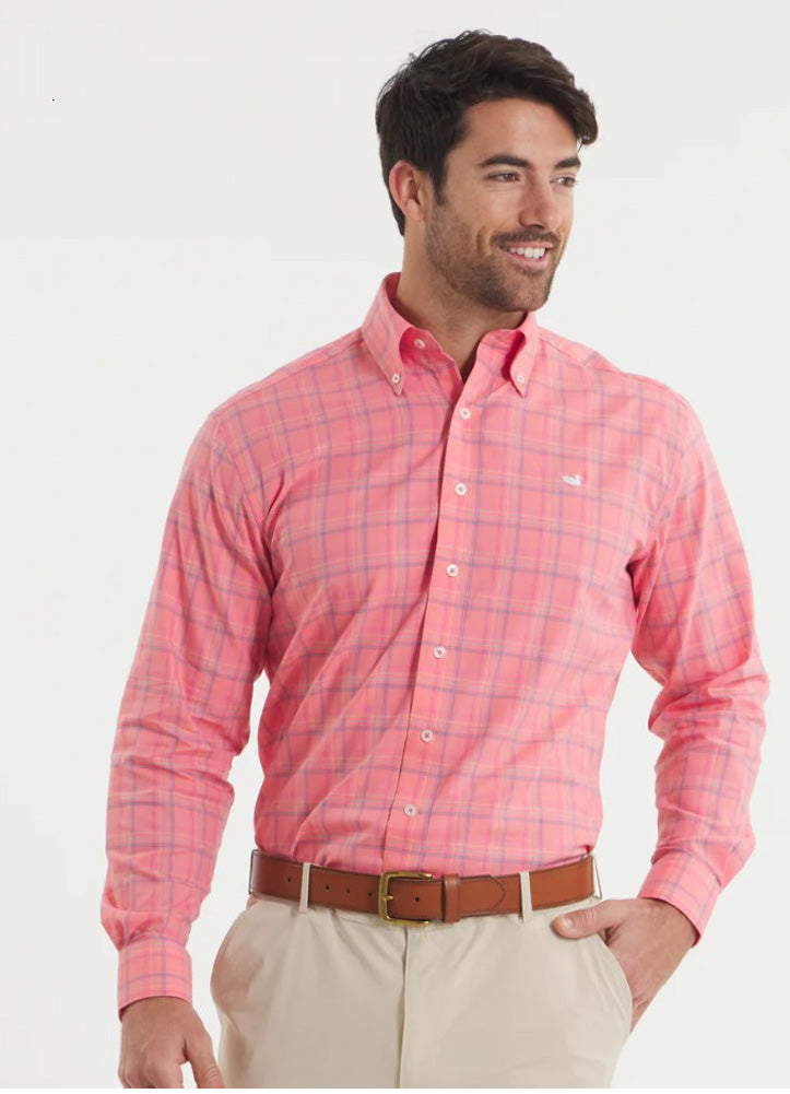 Chatham Lines Performance Dress Shirt in Coral/Slate by Southern Marsh
