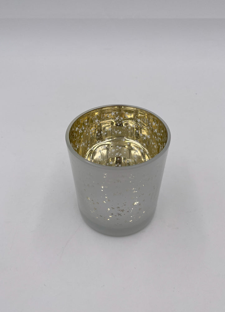 Glass Votive Holder with Stars White/Metallic Gold 2.75'' by Trade Cie