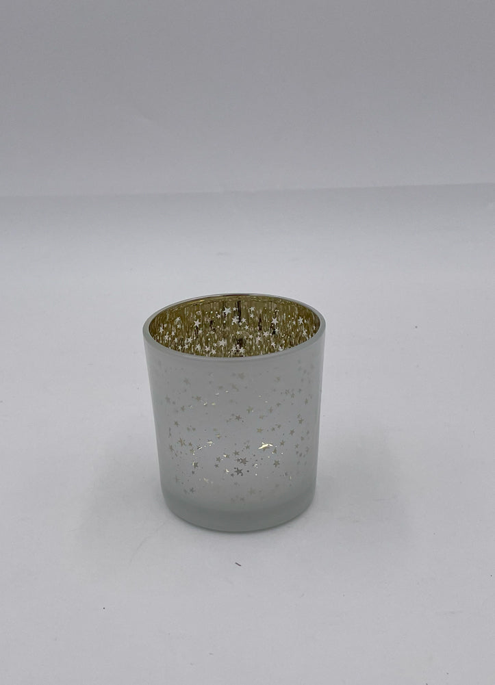Glass Votive Holder with Stars White/Metallic Gold 2.75'' by Trade Cie