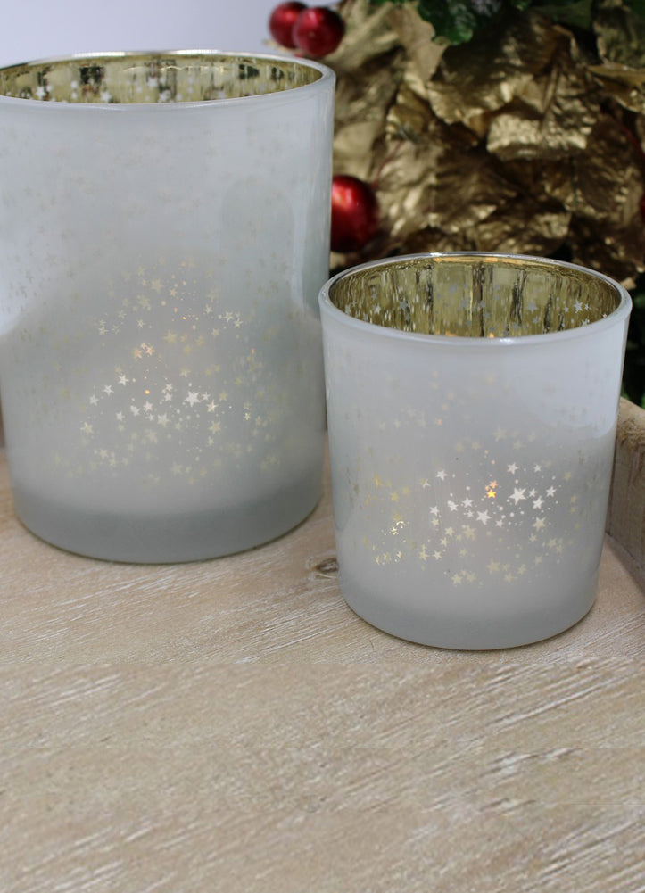 Glass Votive Holder with Stars White/Metallic Gold 4x5'' by Trade Cie