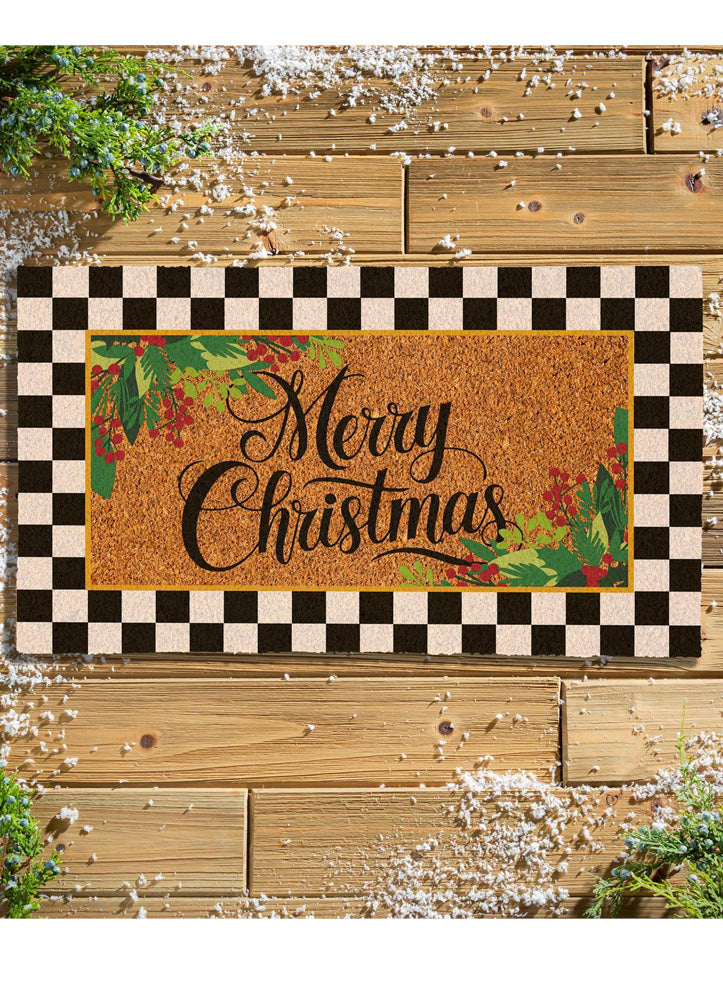 Merry Christmas Holly Coir Mat by Evergreen