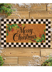 Merry Christmas Holly Coir Mat by Evergreen