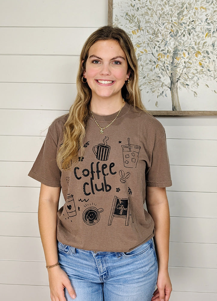 Coffee Club Doodle Tee in Espresso by Chloe VS Tank
