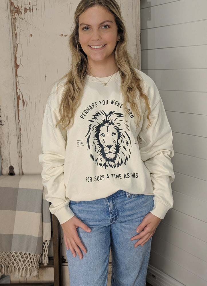 Esther Lion Crew Neck LS in Ivory by Anastasia Co