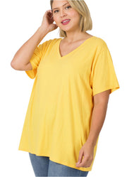 Plus Boyfriend V Neck Tee in Yellow by Zenana