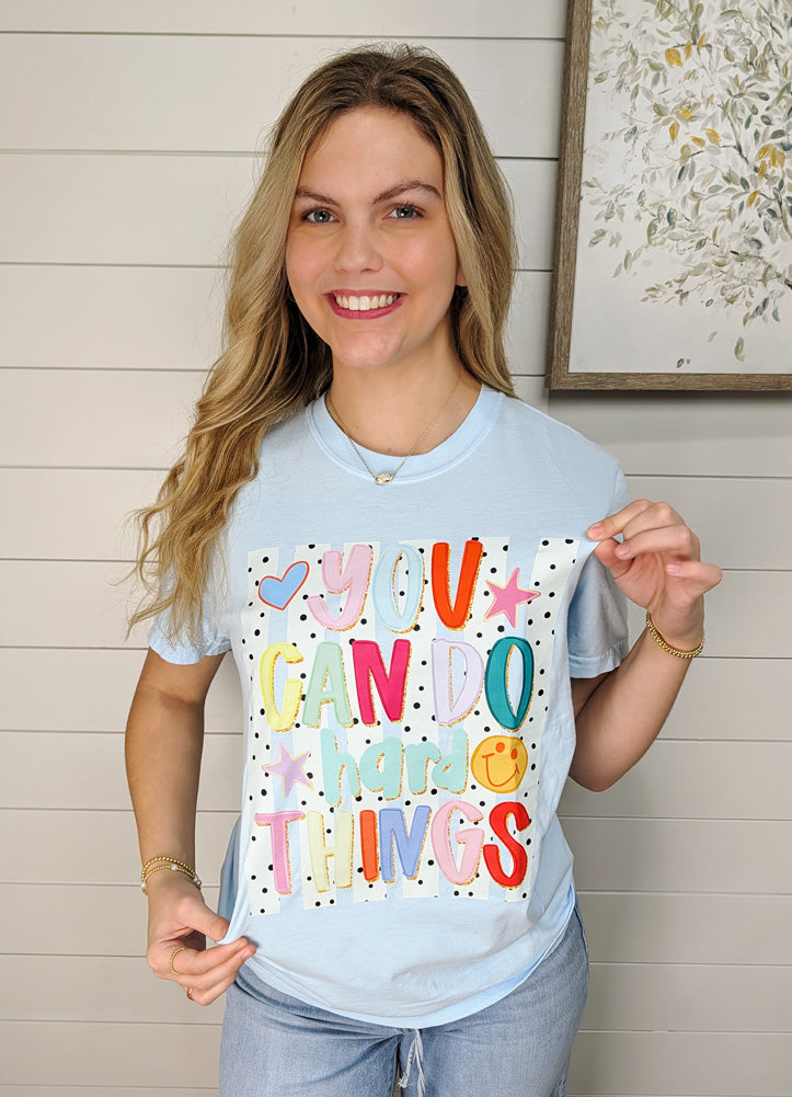 You Can Do Hard Things Tee in Chambray by  Trendy Tees