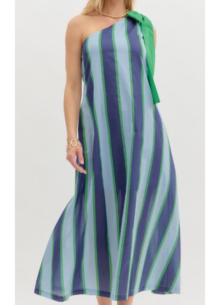 slim fit dress slacks Striped A Line Maxi Dress with Bow Shoulder in Blue/Green by Entro –  Martin's