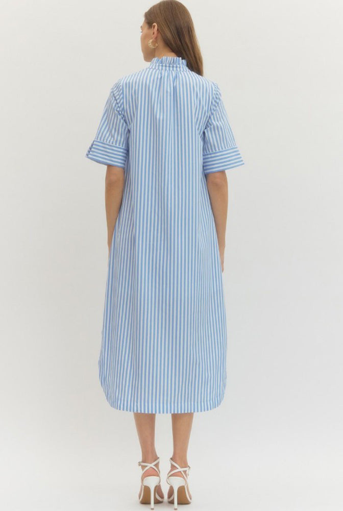 Striped Button Front Midi Dress in Light Blue by Entro