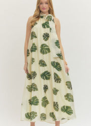 Botanical Print Halter Midi Dress in Cream by Entro