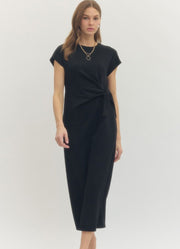 Solid SS Midi Dress with Wrap Style Side in Black by Entro