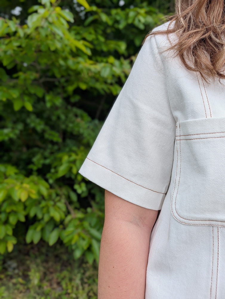 Solid Denim SS Mini Dress in Off White by Entro