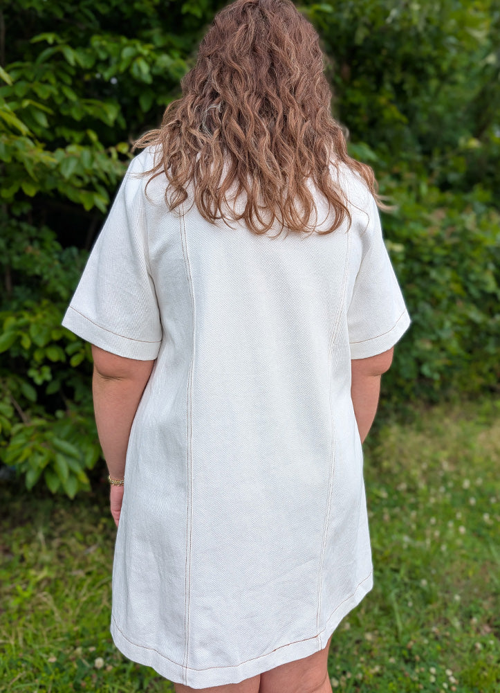 Solid Denim SS Mini Dress in Off White by Entro