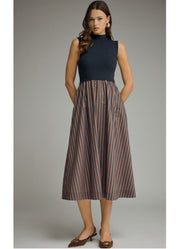 Solid Mock Neck Sleeveless Midi Dress in Navy by Entro Inc