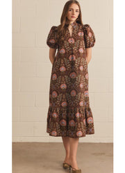 Floral Print Midi Dress in Brown by Entro Inc