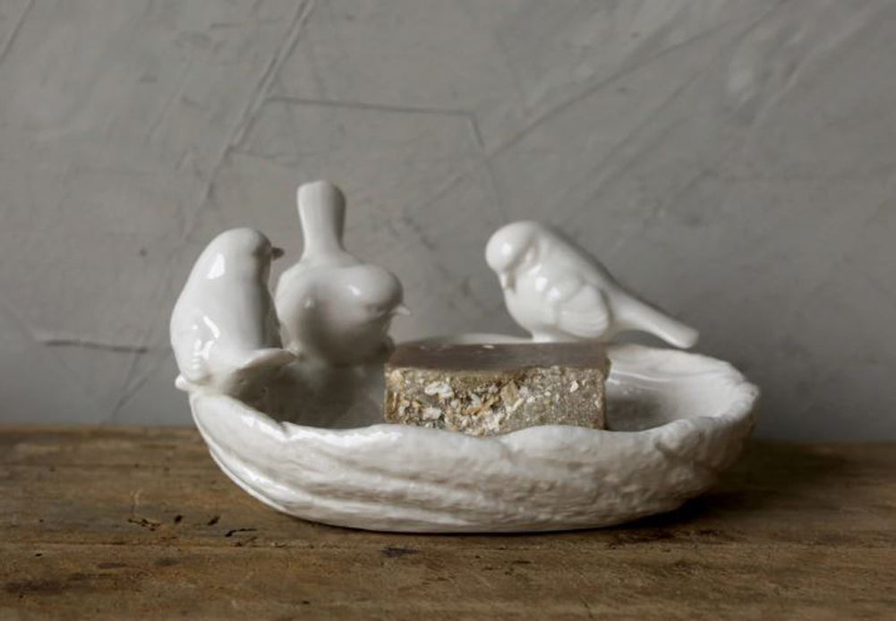 Decorative Ceramic Leaf Dish with Birds by Creative Co-op