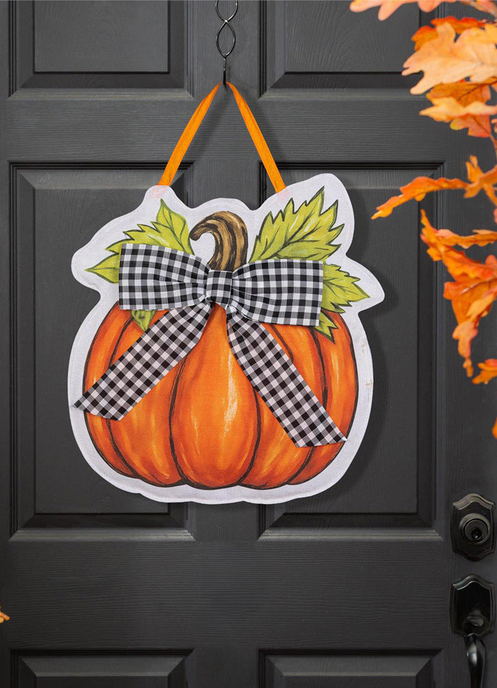 Checkered Bow Pumpkin Door Décor by Evergreen