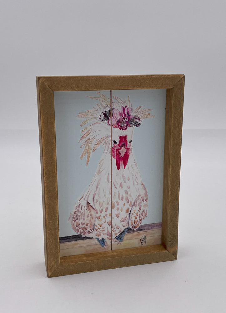 Chicken with Flowers Wood Box Sign by Trade Cie