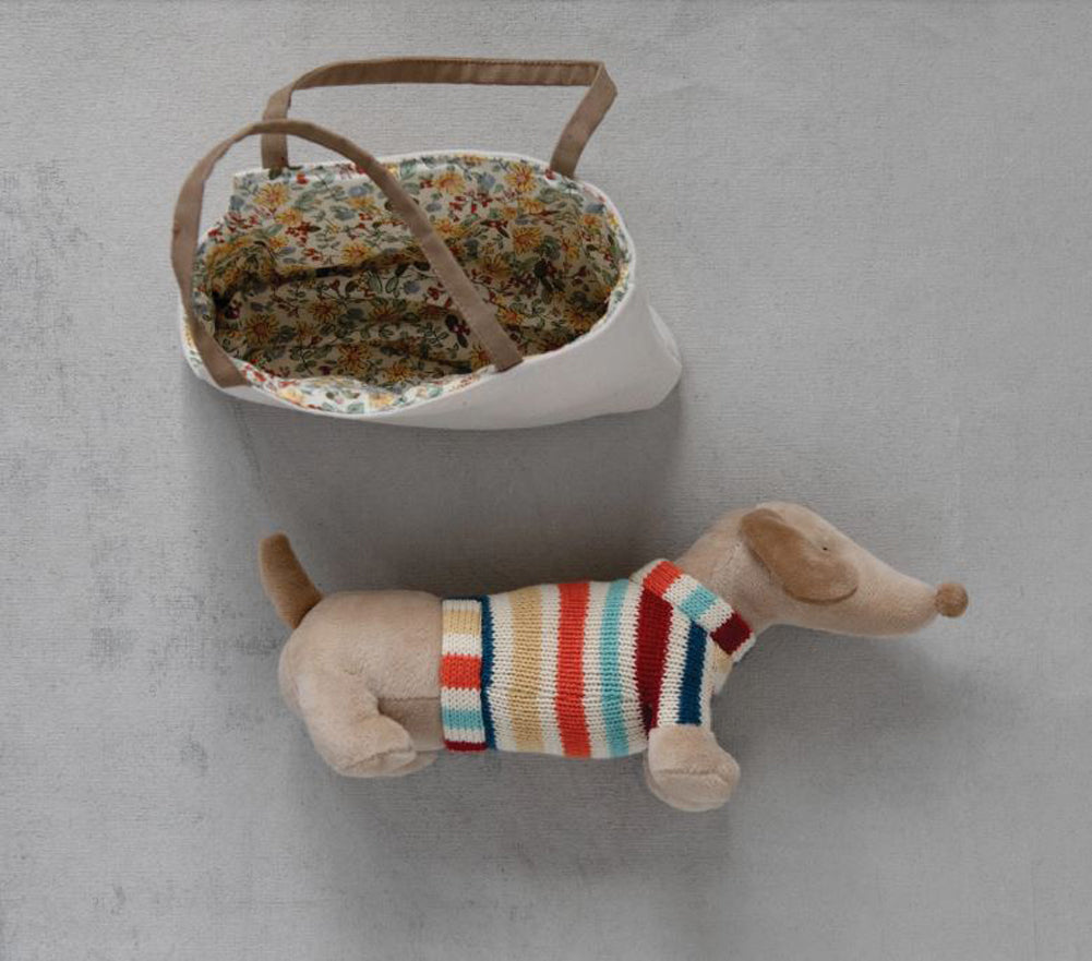 Cotton Brown Removable Dachshund in Carrier by Creative Co-op