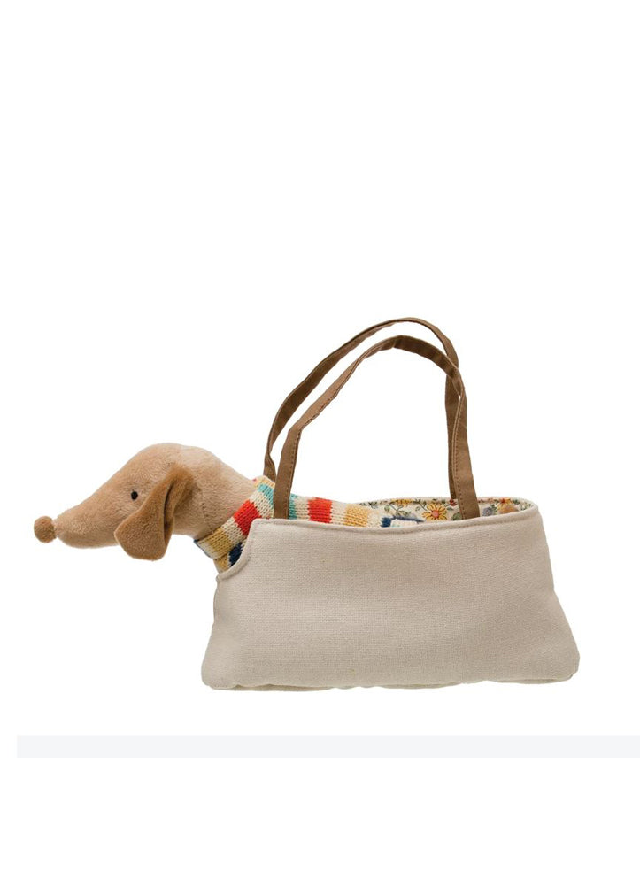 Cotton Brown Removable Dachshund in Carrier by Creative Co-op