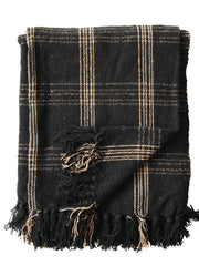 Recycled Cotton Blend Throw in Black/Tan Plaid by Creative Co-op