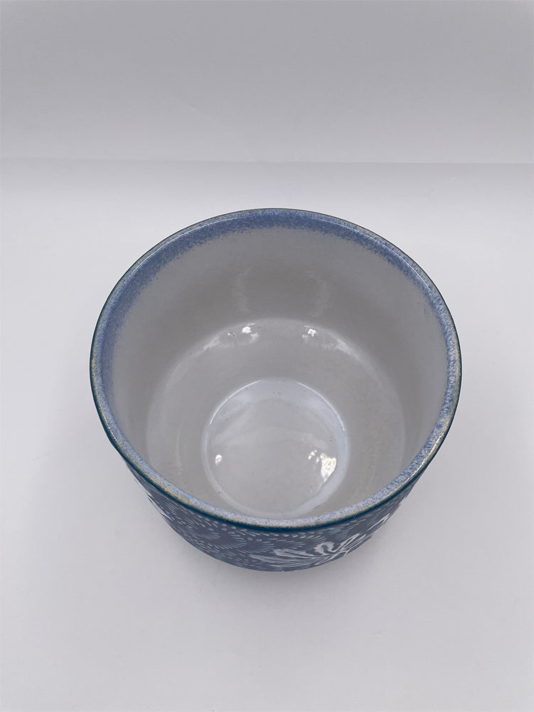 Round Stoneware Planter with Floral, Blue, White by Creative Co-op