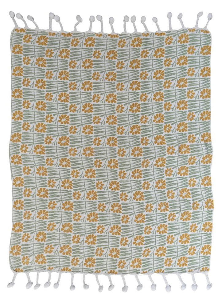 Woven Recycled Throw with Pom Poms by Creative Co-op