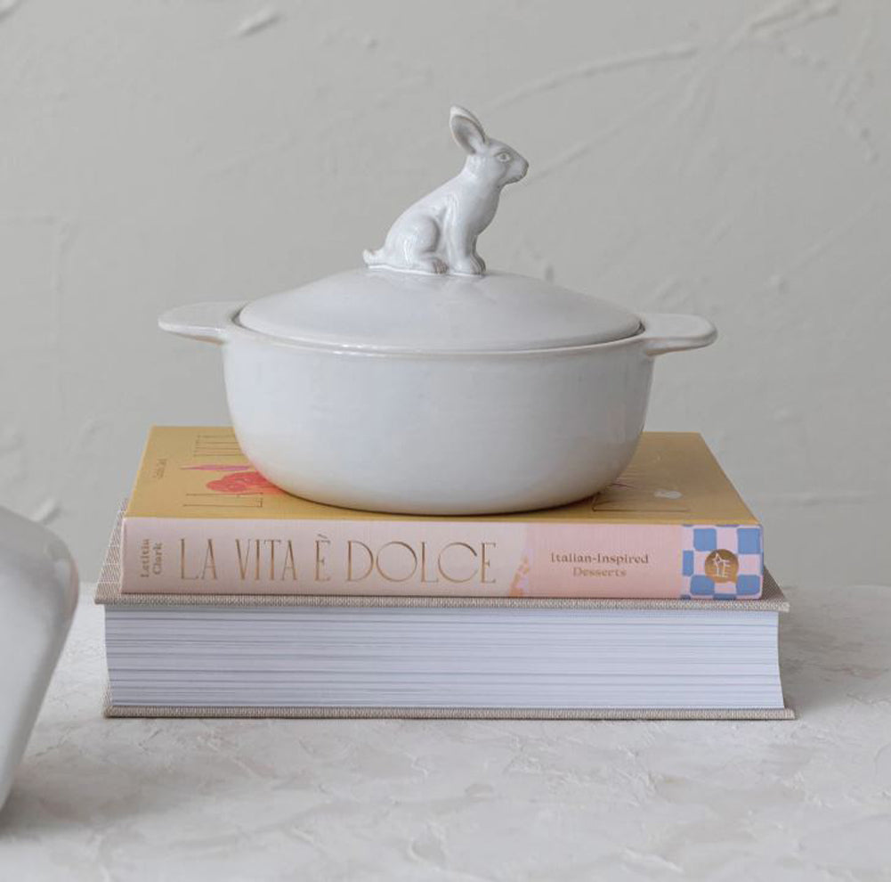 4 Cup Stoneware Baker with Finial by Creative Co-op