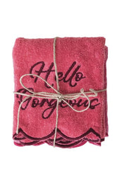 Square Cotton Towels with Embroidered Saying by Creative Co-op