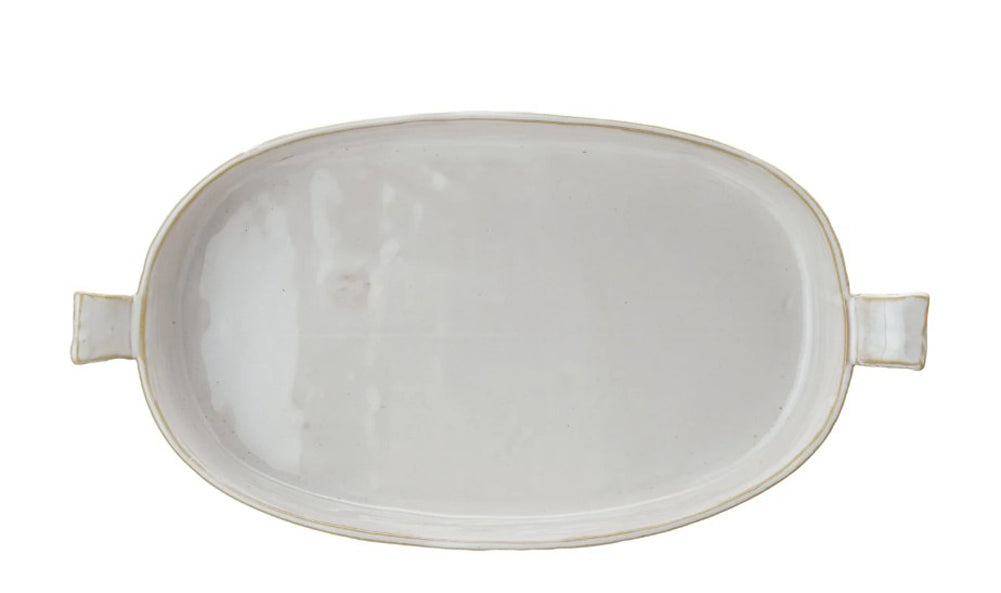 Stoneware Baker w/ Handles in White by Creative Co-op