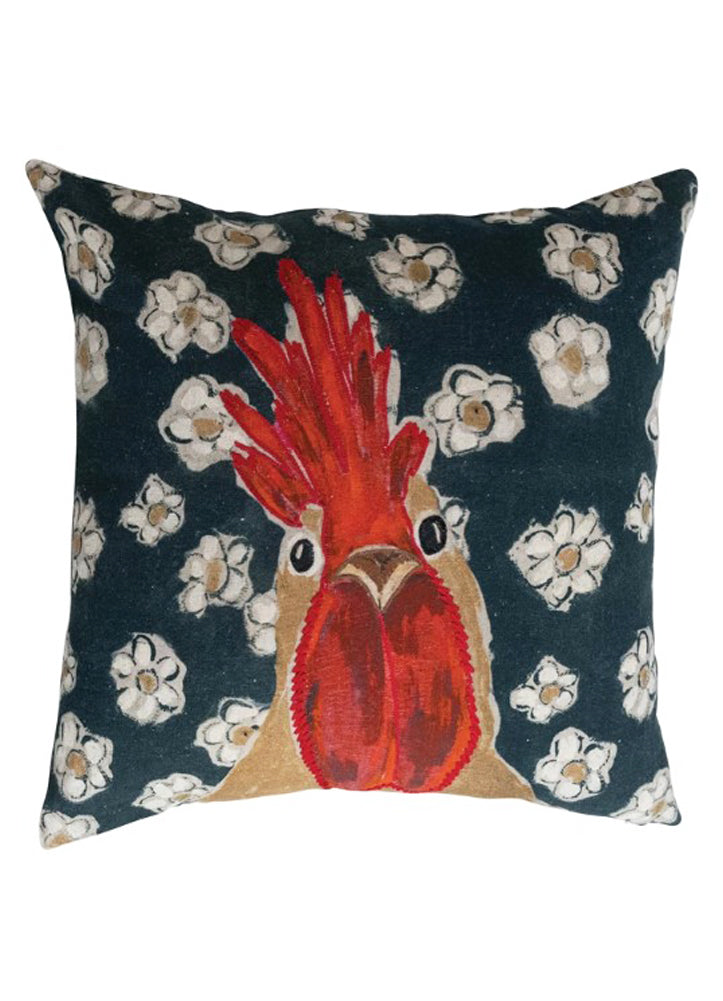 Cotton Pillow with Chicken and Flowers by Creative Co-op