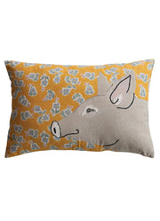 Cotton Pillow with Pig and Flowers by Creative Co-op
