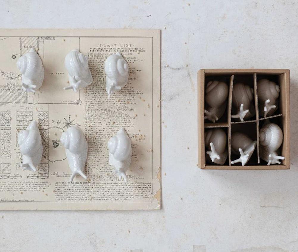 Set of 6 Stoneware Snails White by Creative Co-op