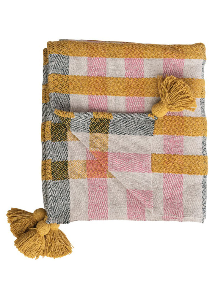 Woven Recycled Cooton Jacquard Throw w/ Tassels by Creative Co-op