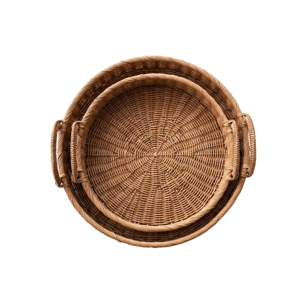 Large Decorative Rattan Tray w/ Handles in Natural by Creative Co-op
