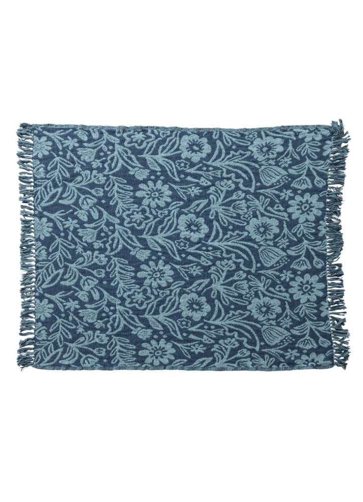 Woven Cotton Blend Throw with Floral Pattern and Fringe by Creative Co-op