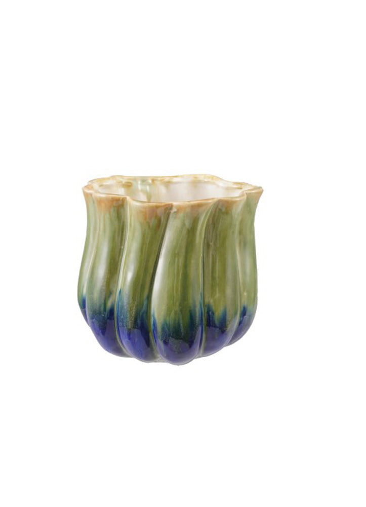 Green & Blue Stoneware Fluted Planter by Creative Co-op