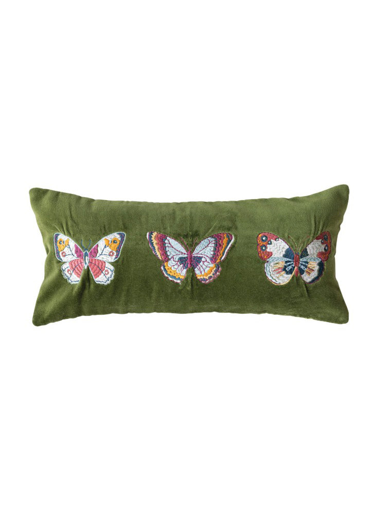 Velvet Lumbar Pillow with Embroidered Butterflies by Creative Co-op