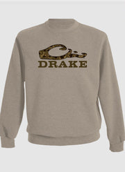 Graphic Sweatshirt Crew Old School Logo Island Fossil Light Heather by Drake