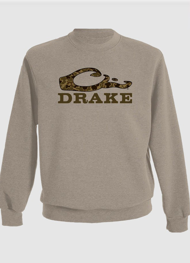 Graphic Sweatshirt Crew Old School Logo Island Fossil Light Heather by Drake