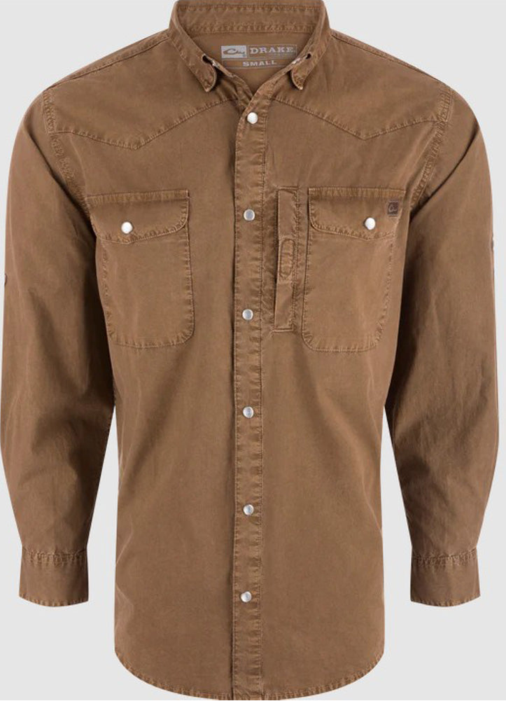 Cinco Ranch Western LS Acid Wash Solid Chocolate Chip by Drake