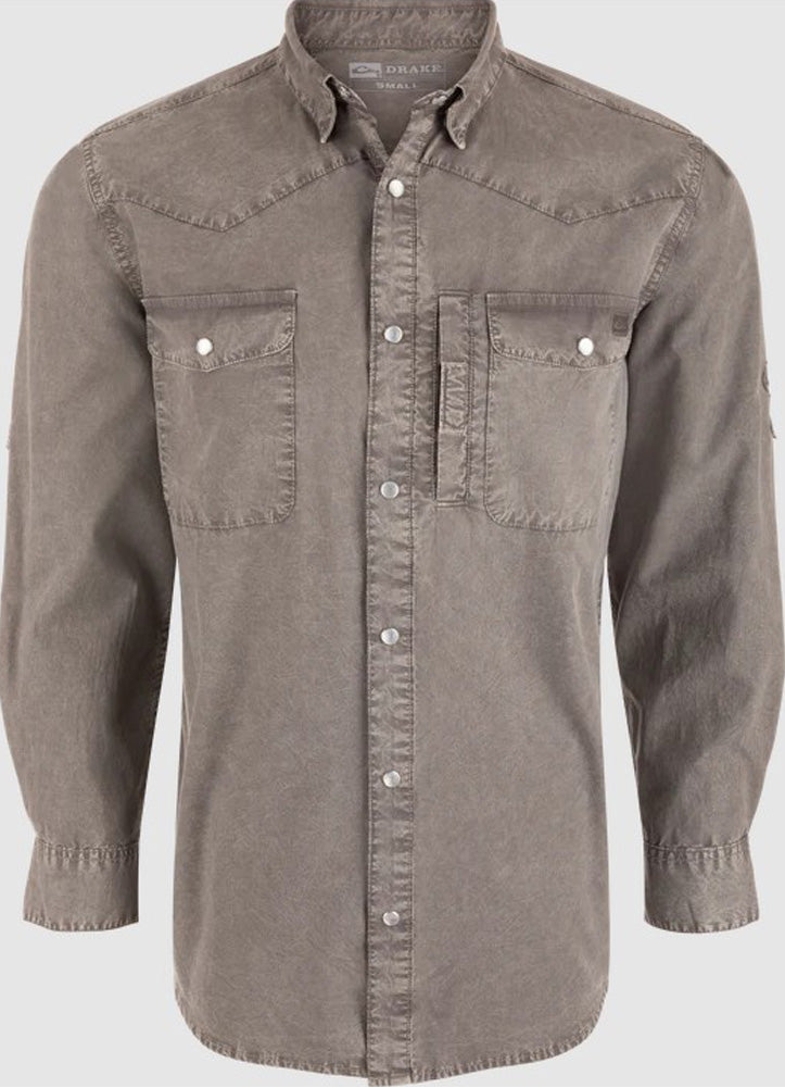 Cinco Ranch Western LS in Acid Wash Solid Castlerock Grey by Drake