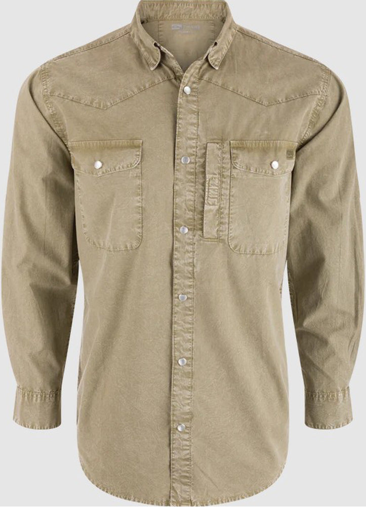Cinco Ranch Western LS Acid Wash Solid Oil Green by Drake
